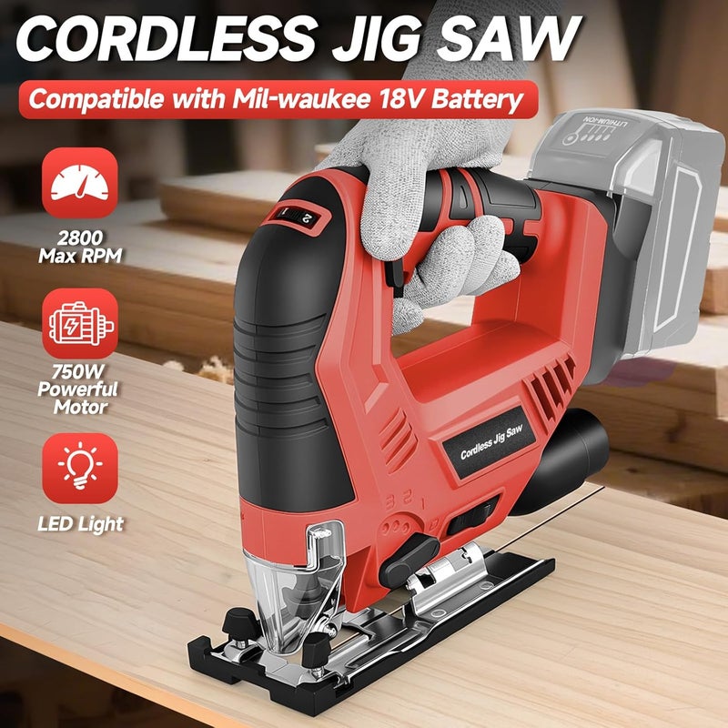 CAMXTOOL Jigsaw Compatible with Milwaukee 18V Battery (No Battery), Cordless Jig Saw Brushless Jigsaw Tool with LED Light, 0°- 45° Bevel Cuts, 3 Orbital Settings for Straight/Curve/Circle Cutting - Image 3